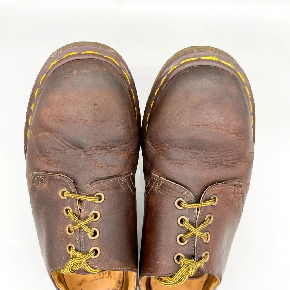 VTG Dr Martens Mens 9 10 Brown Leather Oxford Shoes MIE 90s Y2K Preppy Grunge